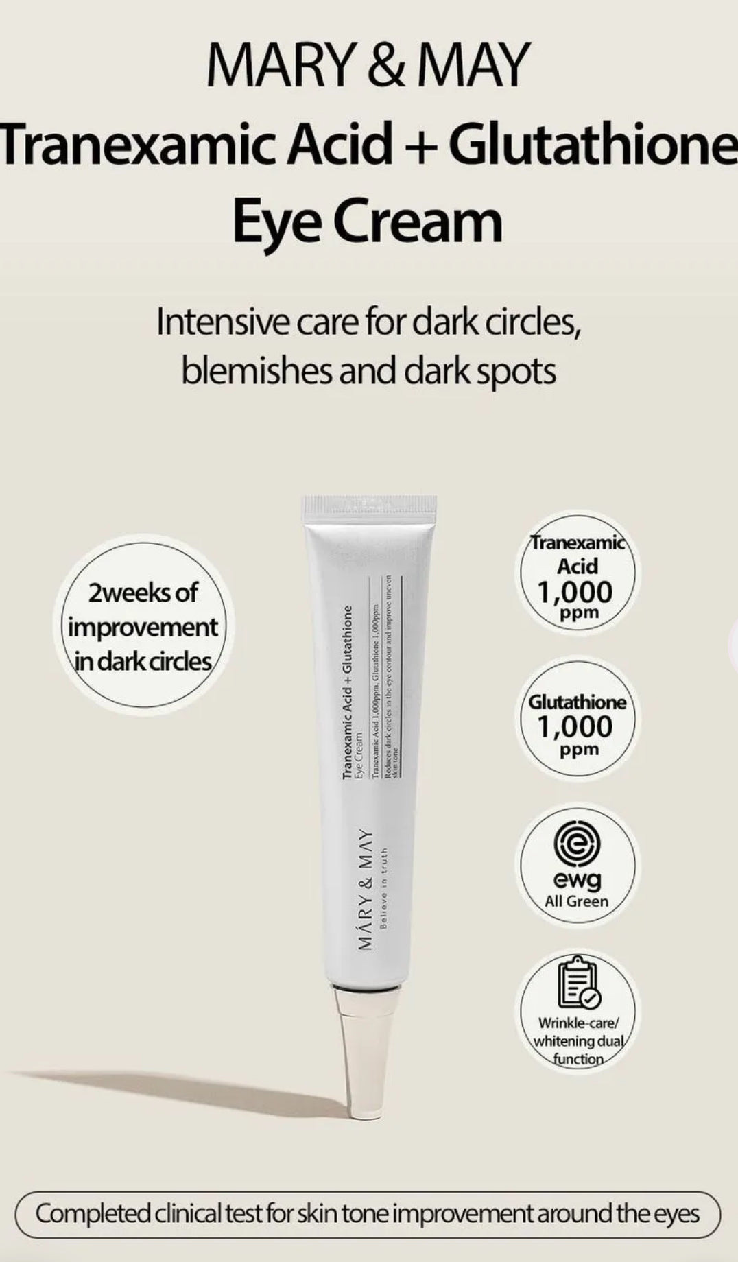 Mary&May - Tranexamic Acid + Glutathione Eye Cream.